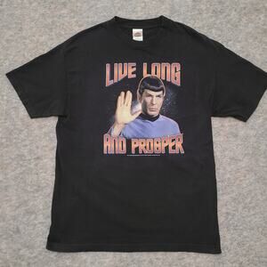 2008 Star Trek Mens Shirt Large Black Graphic Mr. Spock Live Long And Prosper
